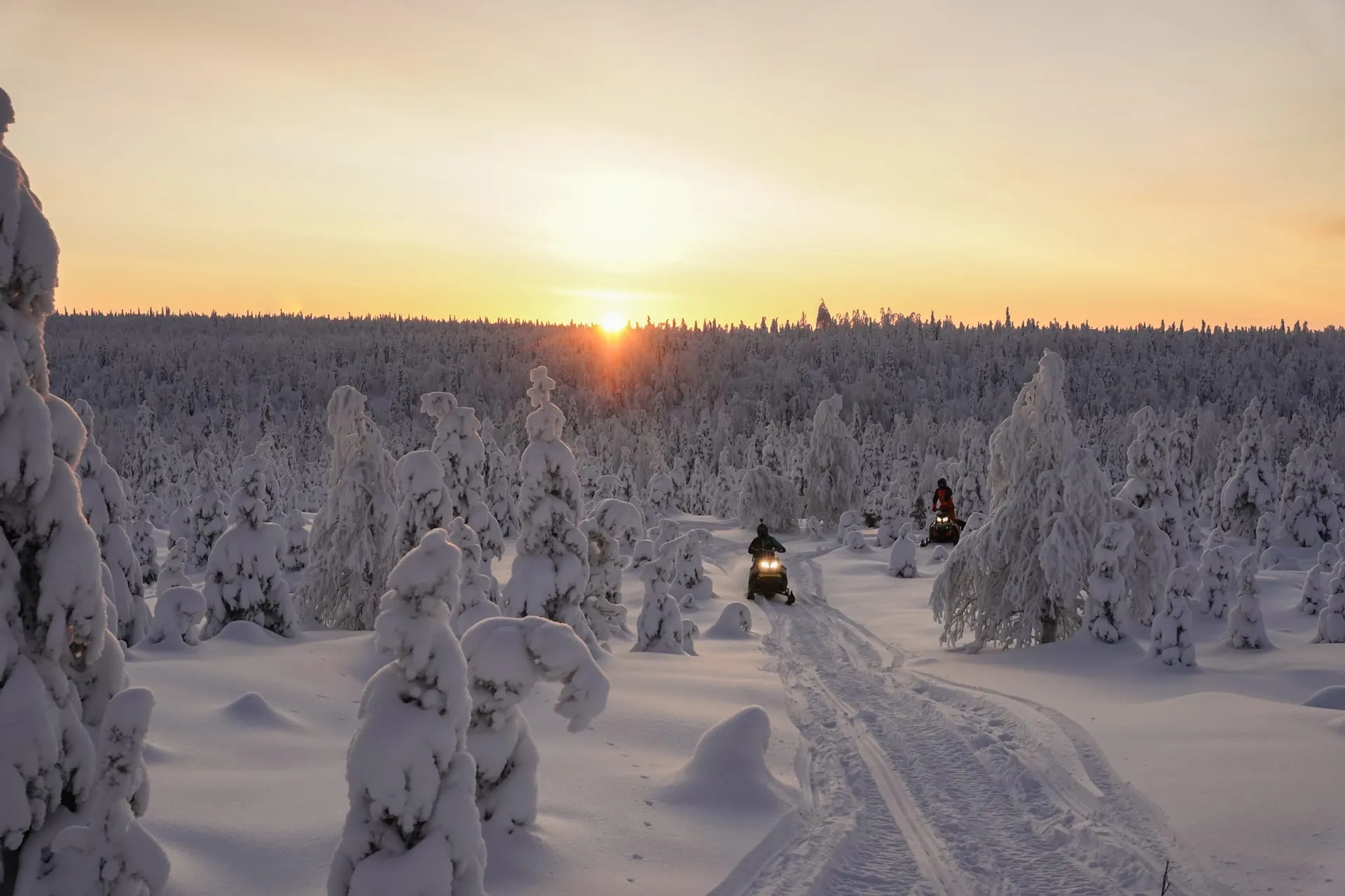 Snowmobile στο ηλιοβασίλεμα